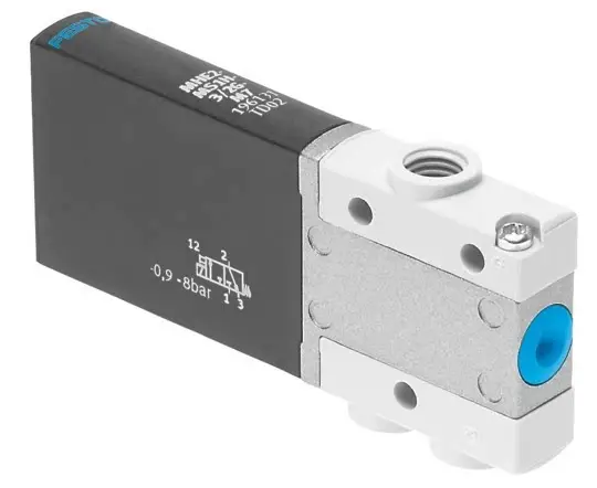 Festo MHE2-M1H-3/2O-M7 solenoid valve, part number 196150, 3/2-way normally open with M7 connections