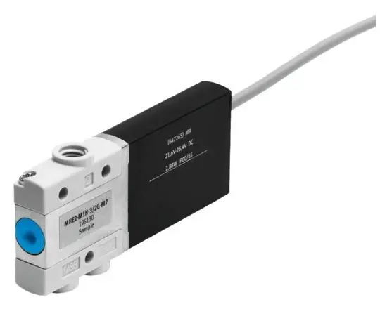 Festo MHE2-MS1H-3/2O-M7-K solenoid valve, part number 196153, 3/2-way normally open with M7 connections