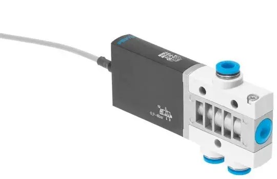 Festo MHE3-MS1H-3/2G-QS-6-K solenoid valve, part number 525153, 3/2-way normally closed with QS-6 push-in, 6 mm connections