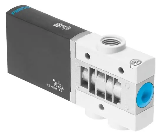 Festo MHE4-MS1H-3/2O-1/4 solenoid valve, part number 525207, 3/2-way normally open with G1/4 connections