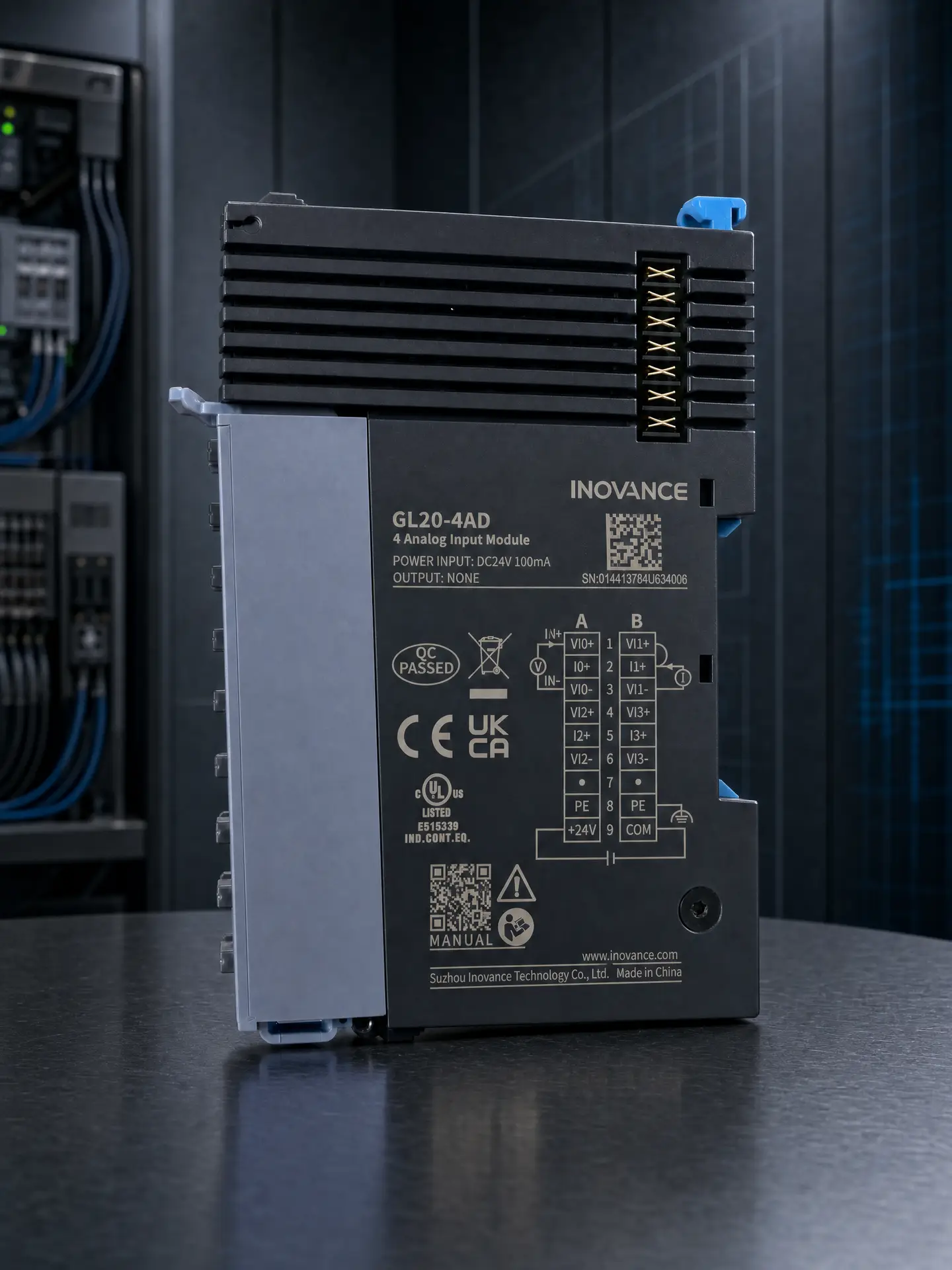 Inovance GL20-4AD 4-channel analog input module, side view