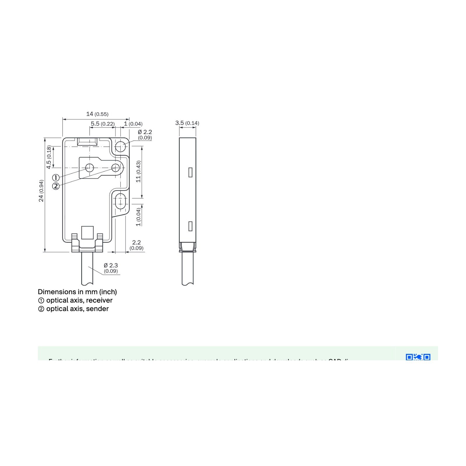 SICK G2 Flat photoelectric sensor dimensional drawing